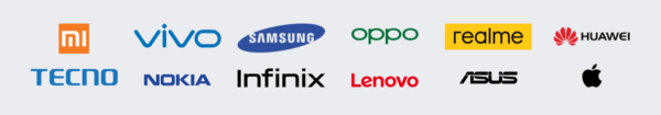 Logos of major mobile brands supported by UnlockTool including Xiaomi, Samsung, Vivo, Oppo, Realme, Huawei, Apple, Nokia, Lenovo, Asus, Infinix, Tecno.